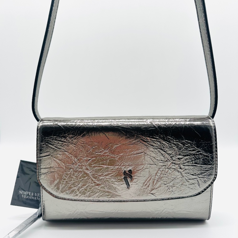 Simply Vera Vera Wang Silver Crinkle Signature Mini Crossbody - NWT